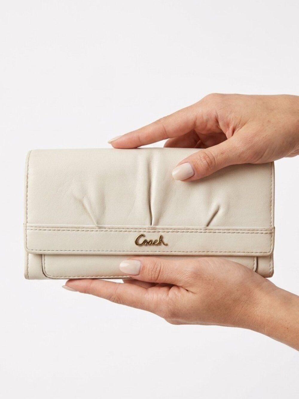 COACH Gathered Leather Pleated Tri-Fold Wallet